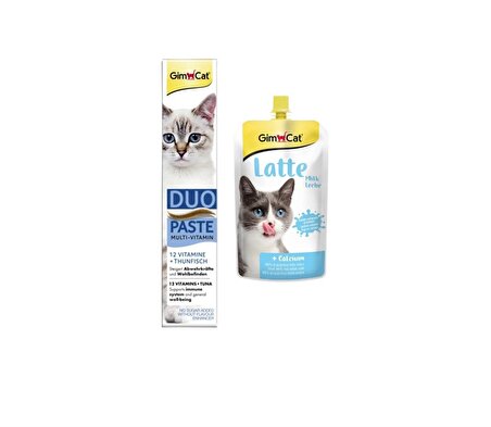  Gimcat Duo Paste Ton Balıklı 12 Vitaminli Kedi Macunu 50 gr  + Gimcat Milk Latte Calcium Sıvı Kedi Sütü 200 ml 